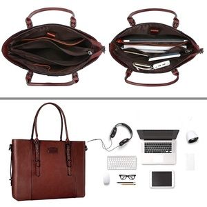 MOSISO PU Leather Laptop Tote Bag (15-16 inch)